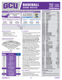 Baseball to Back Champs Game Notes 2015 • 2017 • 2018