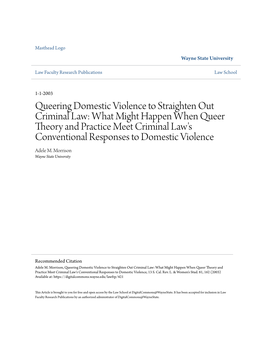 Queering Domestic Violence to Straighten out Criminal