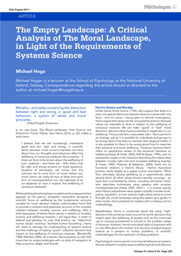 The Empty Landscape: a Critical Analysis of the Moral Landscape, in Light of the Requirements of Systems Science
