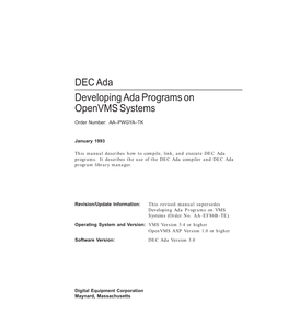 DEC Ada Developing Ada Programs on Openvms Systems