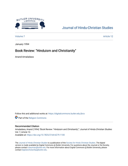 Book Review:" Hinduism and Christianity"