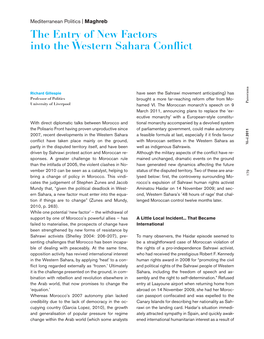 The Entry of New Factors Into the Western Sahara Conflict