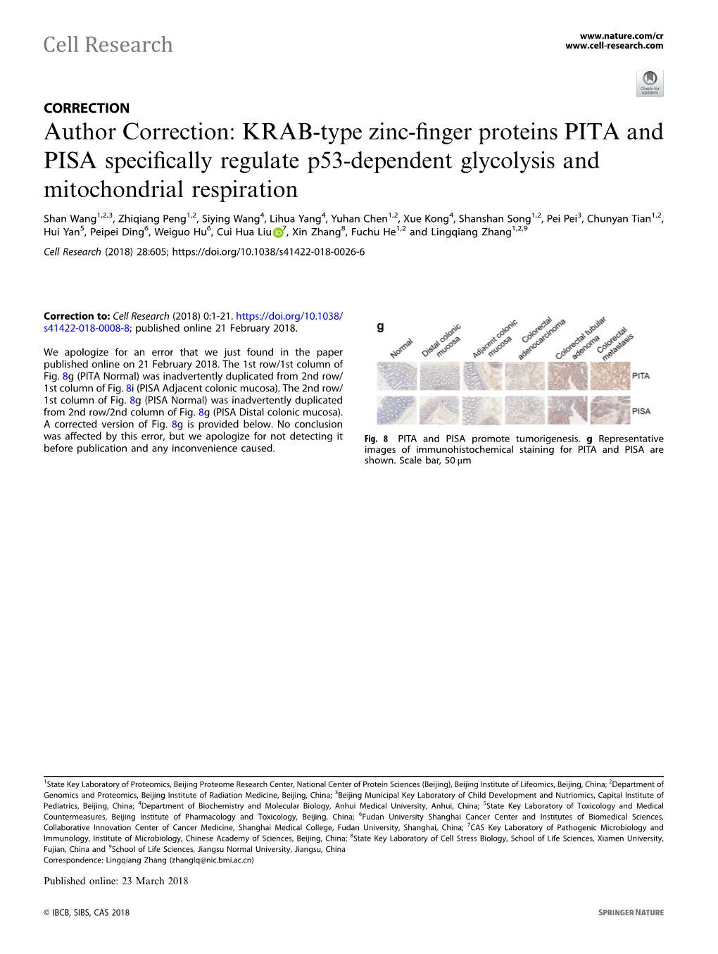 Author Correction: KRAB-Type Zinc-Finger Proteins PITA and PISA