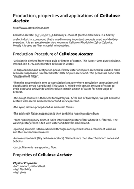 Production, Properties and Applications of Cellulose Acetate
