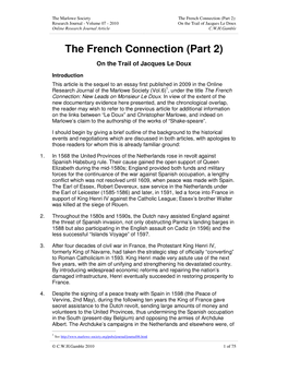 The French Connection (Part 2): Research Journal - Volume 07 - 2010 on the Trail of Jacques Le Doux Online Research Journal Article C.W.H.Gamble