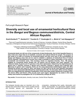 Diversity and Local Use of Ornamental Horticultural Flora in the Bangui and Begoua Communes/Districts, Central African Republic