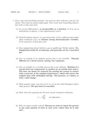 PHSX 446 EXAM 2 – SOLUTIONS Spring 2015 1 1. First, Some Basic