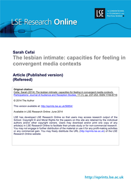 The Lesbian Intimate: Capacities for Feeling in Convergent Media Contexts