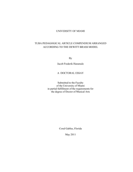 Tuba Pedagogical Article Compendium Arranged According to the Dewitt Brass Model