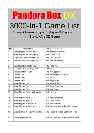Pandora Box DX 3000-In-1 Games List