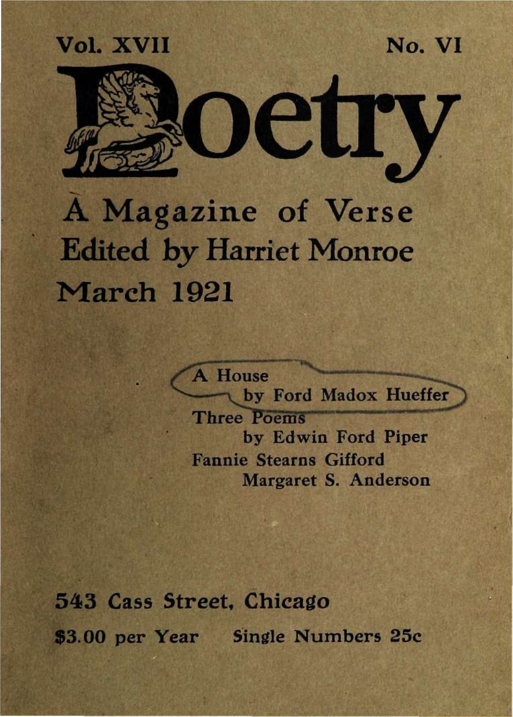 À Magazine of Verse Edited by Harriet Monroe March 1921