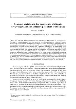 Seasonal Variation in the Occurrence of Planktic Bivalve Larvae in the Schleswig-Holstein Wadden Sea