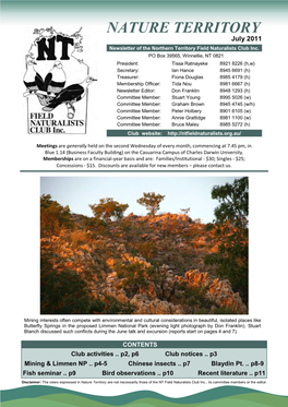 NATURE TERRITORY July 2011 Newsletter of the Northern Territory Field Naturalists Club Inc