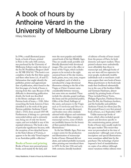 A Book of Hours by Anthoine Vérard in the University of Melbourne Library Hilary Maddocks