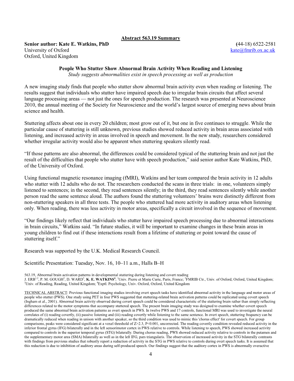 4 Abstract 563.19 Summary Senior Author: Kate E. Watkins, Phd (44-18