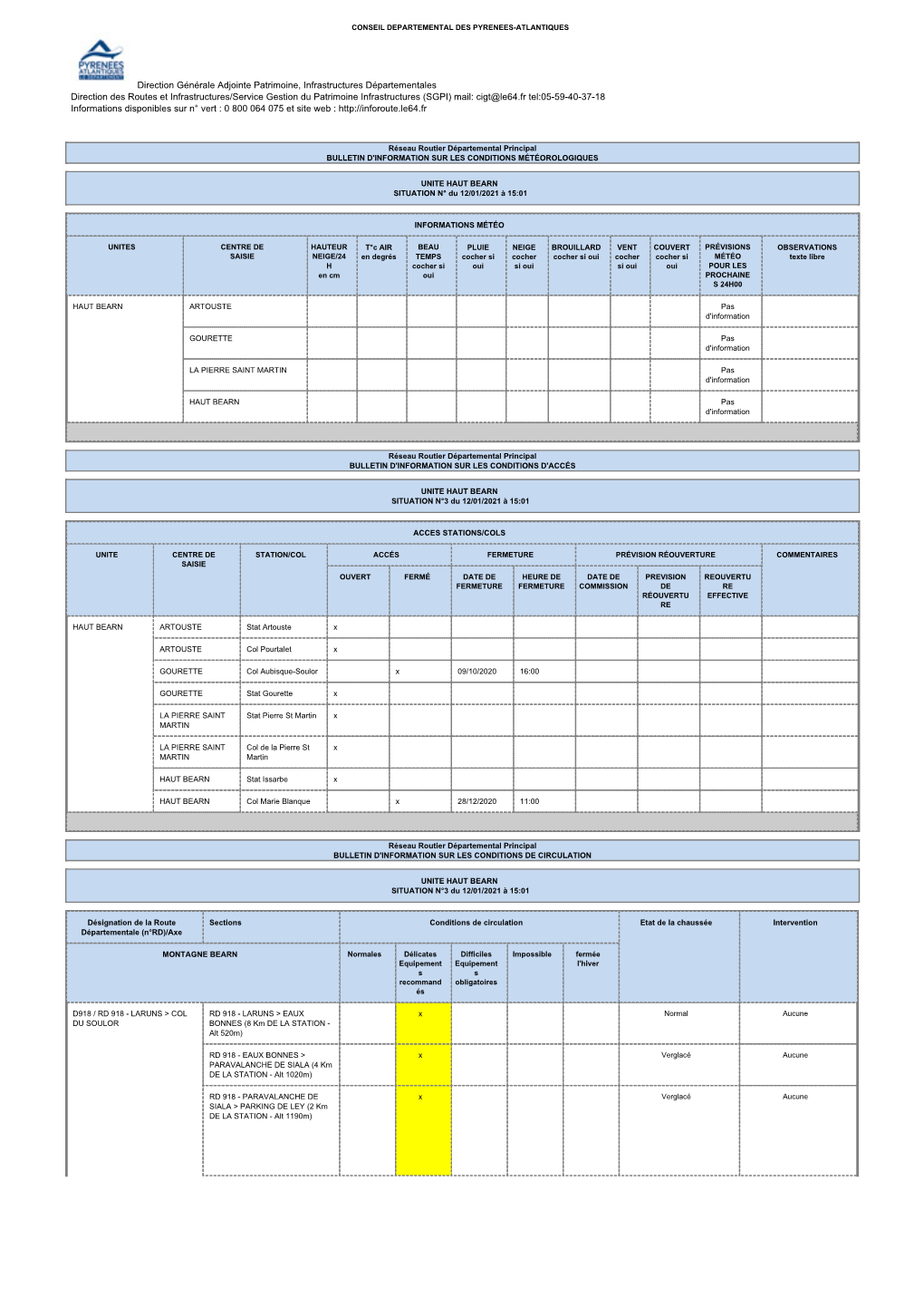 Bulletin Des Conditions De Circulation