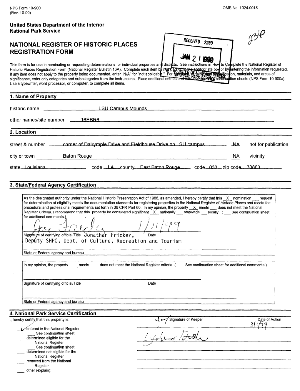 ^(^••/M^ National Register __ See Continuation Sheet