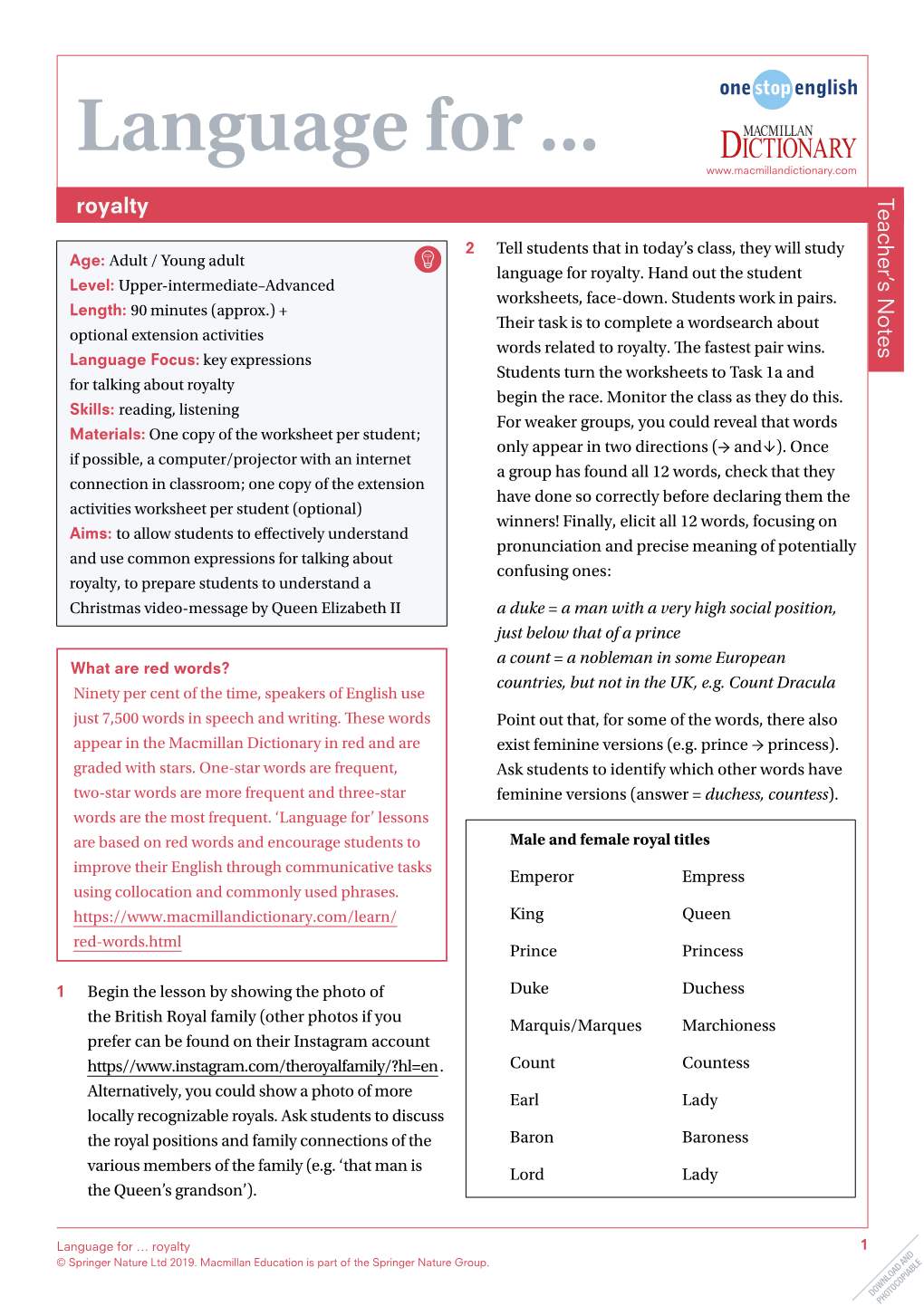 Language for … Royalty 1 © Springer Nature Ltd 2019