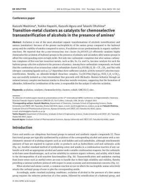 Transition-Metal Clusters As Catalysts for Chemoselective Transesterification of Alcohols in the Presence of Amines1
