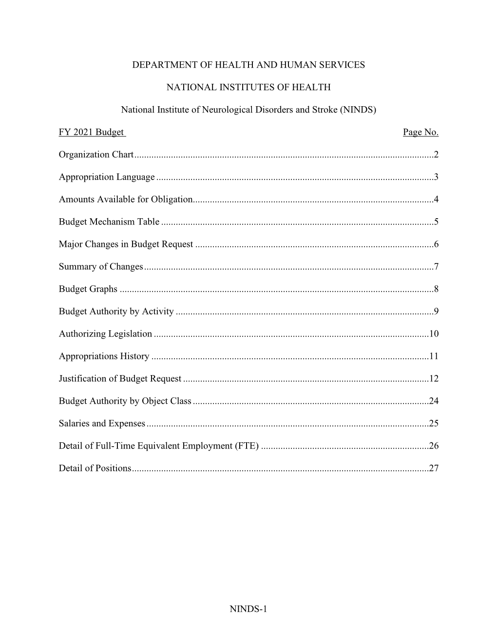 NINDS Fiscal Year 2021 Congressional Justification