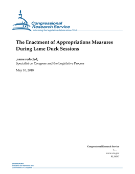 The Enactment of Appropriations Measures During Lame Duck Sessions