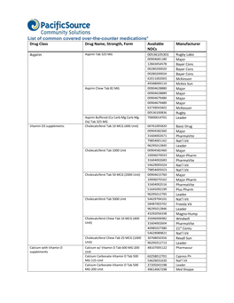 List of Common Covered Over-The-Counter Medications*