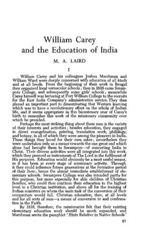 William Carey and the Education of India M