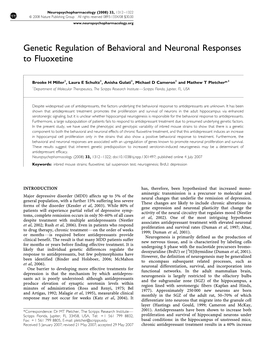 Genetic Regulation of Behavioral and Neuronal Responses to Fluoxetine