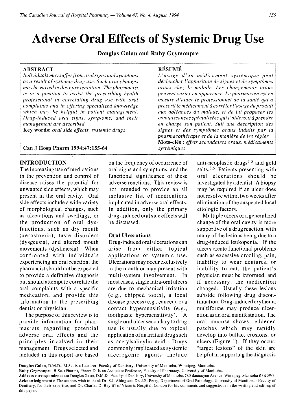 Adverse Oral Effects of Systemic Drug Use Douglas Galan and Ruby Grymonpre 1 Ro­ Evia­ :Es