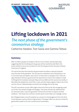 Lifting Lockdown in 2021: the Next Phase of the Coronavirus Strategy