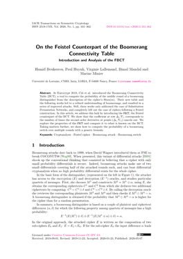 On the Feistel Counterpart of the Boomerang Connectivity Table Introduction and Analysis of the FBCT
