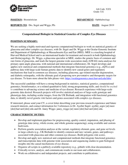 Computational Biologist in Statistical Genetics of Complex Eye Diseases