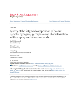 Survey of the Fatty Acid Composition of Peanut (Arachis Hypogaea) Germplasm and Characterization of Their Epoxy and Eicosenoic Acids Earl G