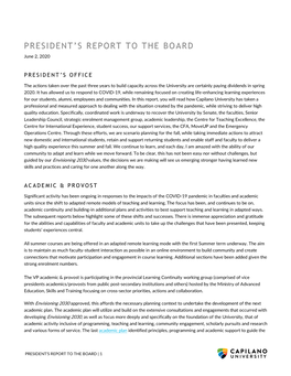 President's Report to the Board
