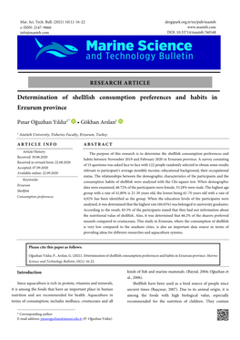 Determination of Shellfish Consumption Preferences and Habits in Erzurum Province