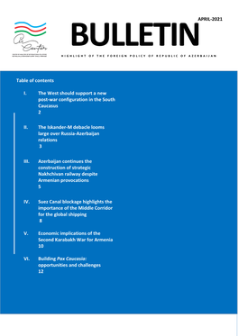 APRIL-2021 Table of Contents I. the West Should Support a New Post