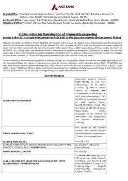 Public Notice for Sale/Auction of Immovable Properties {Under SARFAESI Act Read with Proviso to Rule 8 (6) of the Security Interest (Enforcement) Rules}