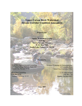 Upper Carson River Watershed Stream Corridor Condition Assessment