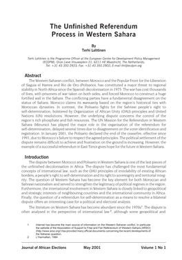 The Unfinished Referendum Process in Western Sahara
