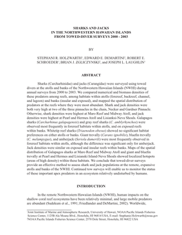 Sharks and Jacks in the Northwestern Hawaiian Islands from Towed-Diver Surveys 2000 - 2003