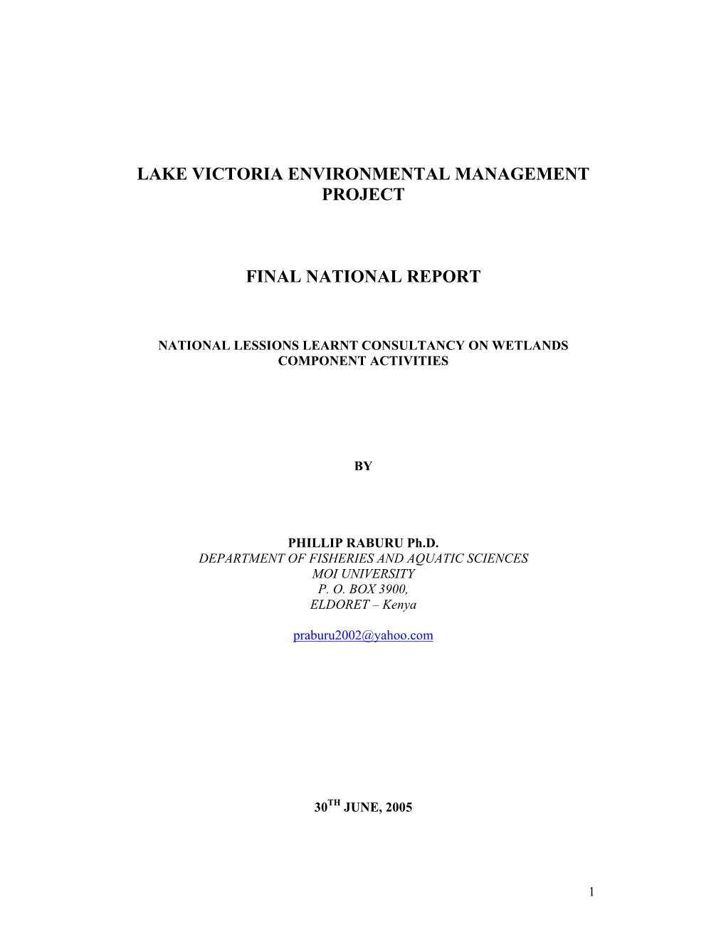 Lake Victoria Environmental Management Project Final