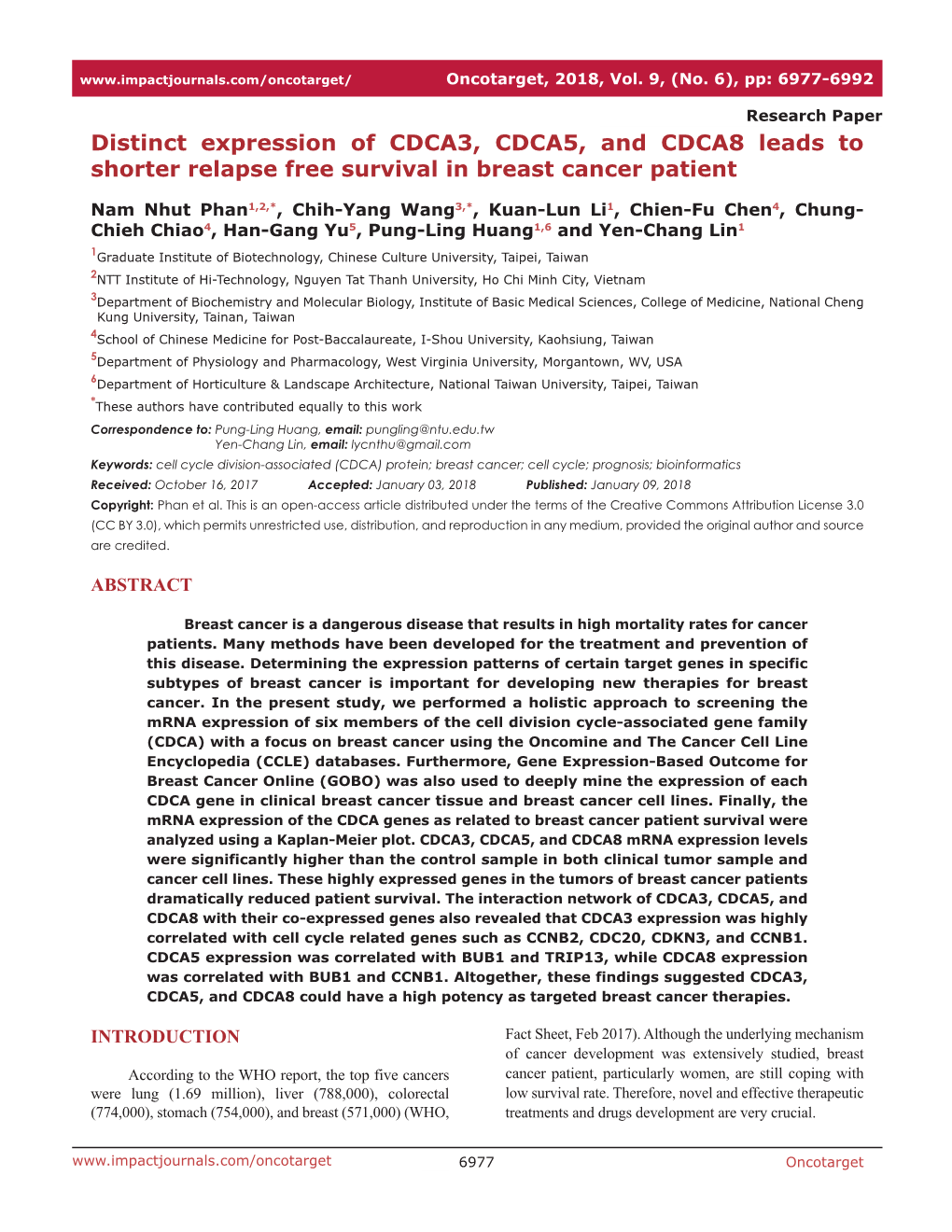 Distinct Expression of CDCA3, CDCA5, and CDCA8 Leads to Shorter Relapse Free Survival in Breast Cancer Patient