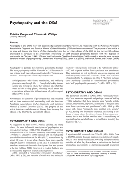 Psychopathy and the DSM DOI: 10.1111/Jopy.12115