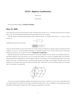18.212 S19 Algebraic Combinatorics, Lecture 39: Plane Partitions and More
