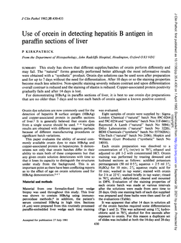 Use of Orcein in Detecting Hepatitis B Antigen in Paraffin Sections of Liver