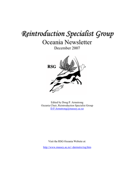 Reintroduction Specialist Group Oceania Newsletter December 2007