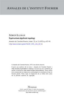 Equivariant Algebraic Topology Annales De L’Institut Fourier, Tome 23, No 2 (1973), P