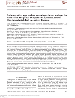 An Integrative Approach to Reveal Speciation and Species Richness in the Genus Diasporus (Amphibia: Anura: Eleutherodactylidae) in Eastern Panama