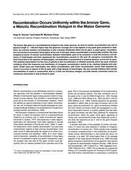 Recombination Occurs Uniformly Within the Bronze Gene, a Meiotic Recombination Hotspot in the Maize Genome