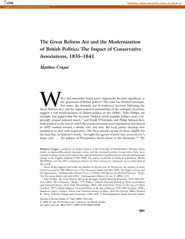 The Great Reform Act and the Modernization of British Politics: the Impact of Conservative Associations, 1835–1841